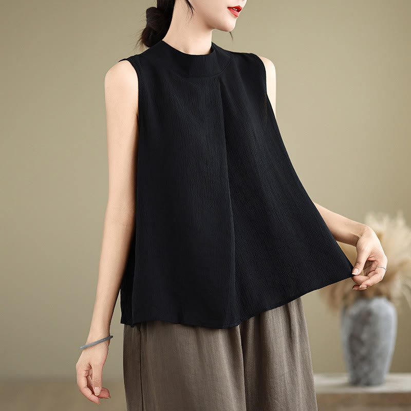 Buddha Stones Casual Plain Back Buttom Design Stand Collar Cotton Linen Women's Sleeveless Vest - Black - US8-10,UK/AU12-14,EU40-42 (2XL) - image 18