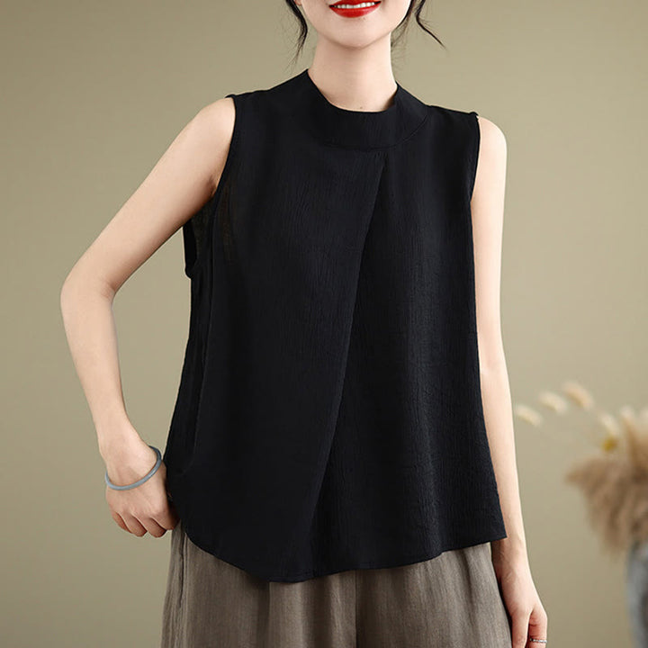 Buddha Stones Casual Plain Back Buttom Design Stand Collar Cotton Linen Women's Sleeveless Vest - image 22