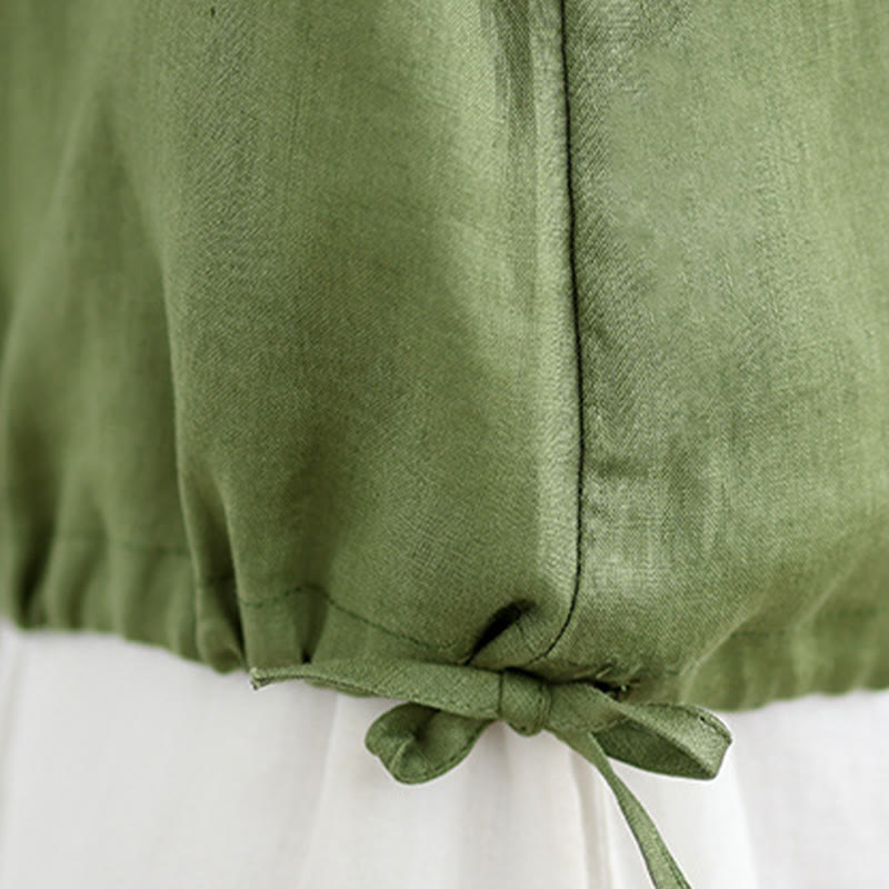 Buddha Stones Summer Ruffled Design Drawstring Crew Neck Cotton Linen Women's Sleeveless Vest - image 10