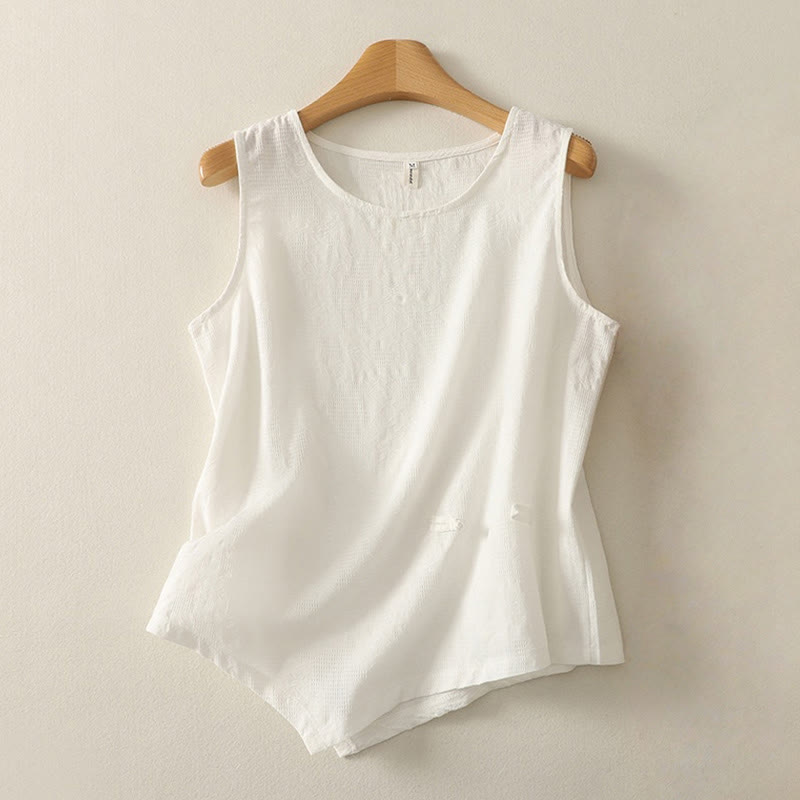 Buddha Stones Summer Solid Color Sleeveless Women's Cotton Linen Vest Waistcoat