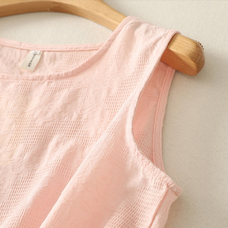 Buddha Stones Summer Solid Color Sleeveless Women's Cotton Linen Vest Waistcoat