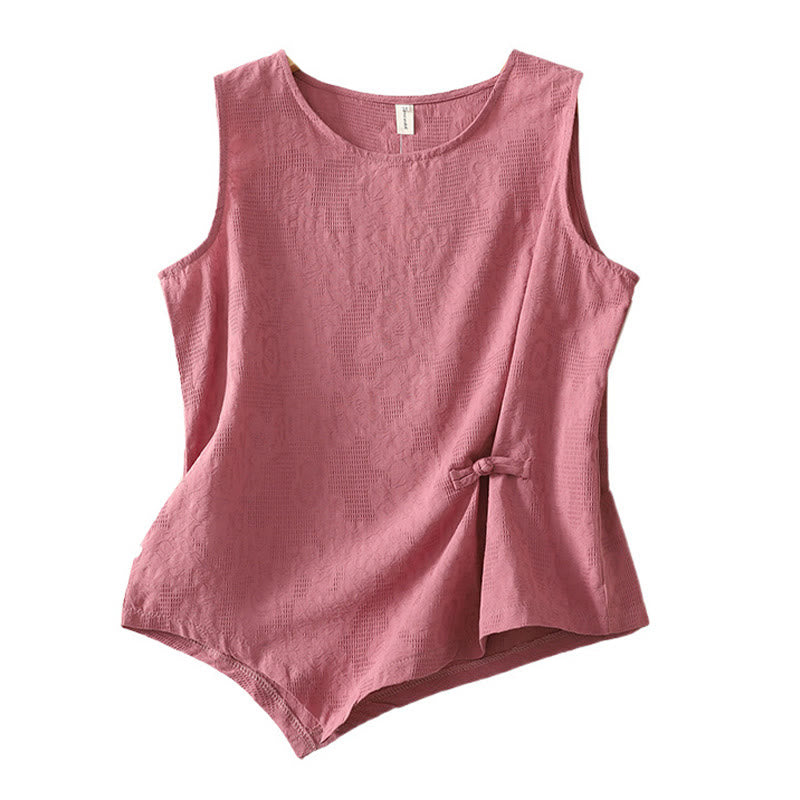 Buddha Stones Summer Solid Color Sleeveless Women's Cotton Linen Vest Waistcoat