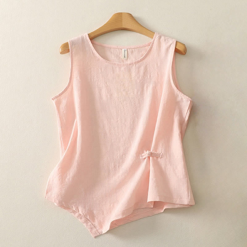 Buddha Stones Summer Solid Color Sleeveless Women's Cotton Linen Vest Waistcoat