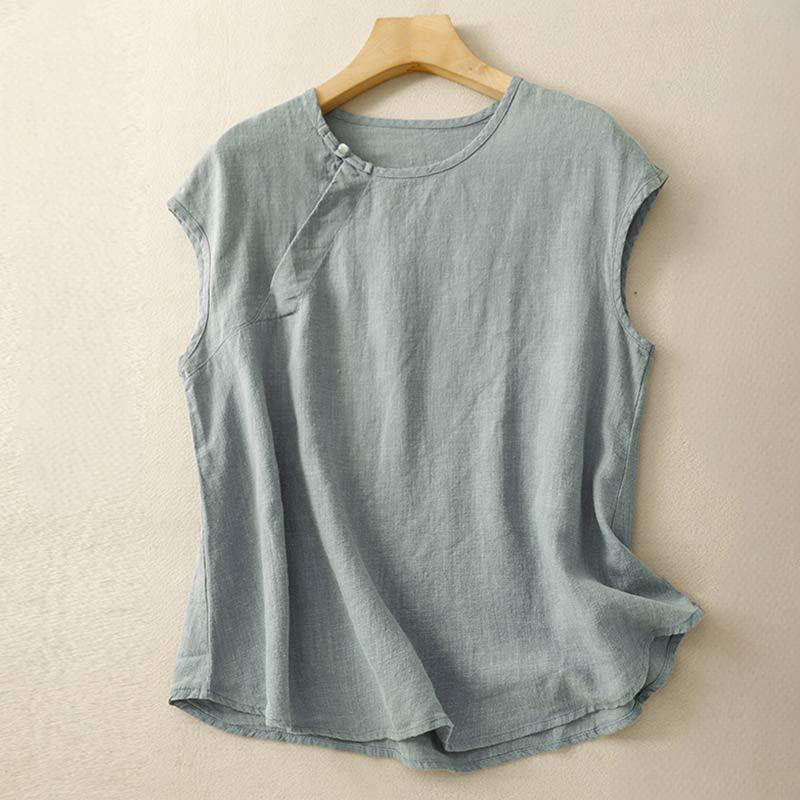 Buddha Stones Spring Patchwork Simple Sleeveless Design Cotton Women's Vest - LightSteelBlue - US8-10,UK/AU12-14,EU40-42 (2XL) - image 0