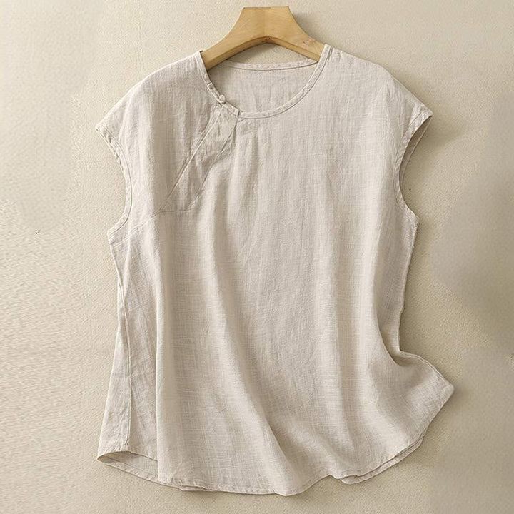 Buddha Stones Spring Patchwork Simple Sleeveless Design Cotton Women's Vest - Beige - US8-10,UK/AU12-14,EU40-42 (2XL) - image 12