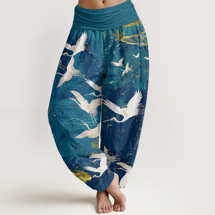 Buddha Stones Flying White Cranes Auspicious Clouds Design Women's Elastic Waist Harem Pants - DarkCyan - US22,UK/AU26,EU54 (6XL) - image 5