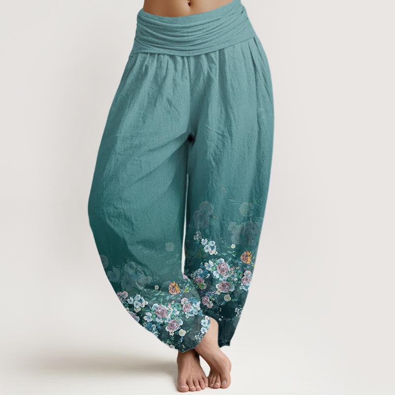 Buddha Stones Colorful Rose Flowers Design Women's Elastic Waist Harem Pants - MediumTurquoise - US22,UK/AU26,EU54 (6XL) - image 8