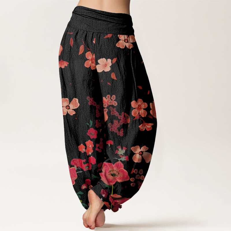 Buddha Stones Red Flowers Common Poppy Design Women's Elastic Waist Harem Pants - image 2