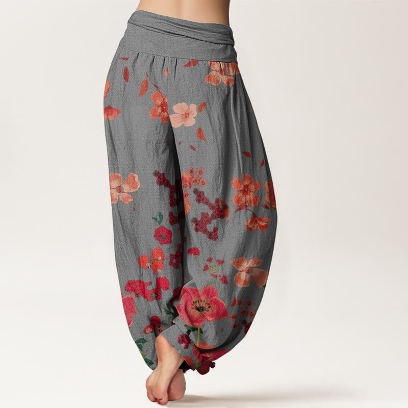 Buddha Stones Red Flowers Common Poppy Design Women's Elastic Waist Harem Pants - image 6