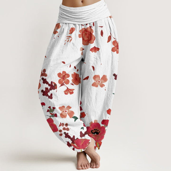 Buddha Stones Red Flowers Common Poppy Design Women's Elastic Waist Harem Pants - Beige - US22,UK/AU26,EU54 (6XL) - image 8