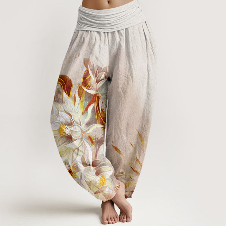 Buddha Stones Epiphyllum Flowers Design Women's Elastic Waist Harem Pants - Beige - US22,UK/AU26,EU54 (6XL) - image 5