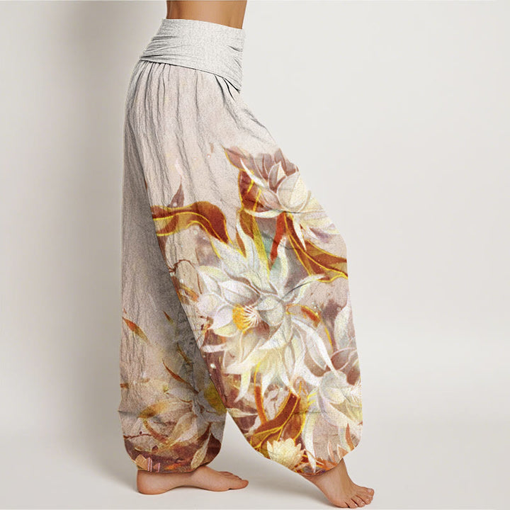 Buddha Stones Epiphyllum Flowers Design Women's Elastic Waist Harem Pants - image 7