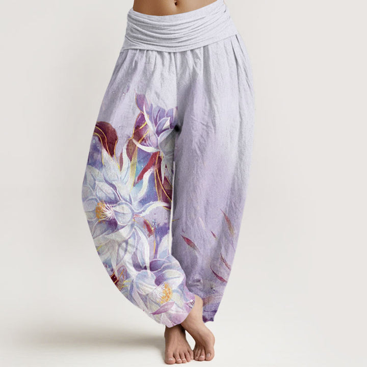 Buddha Stones Epiphyllum Flowers Design Women's Elastic Waist Harem Pants - Lavender - US22,UK/AU26,EU54 (6XL) - image 8