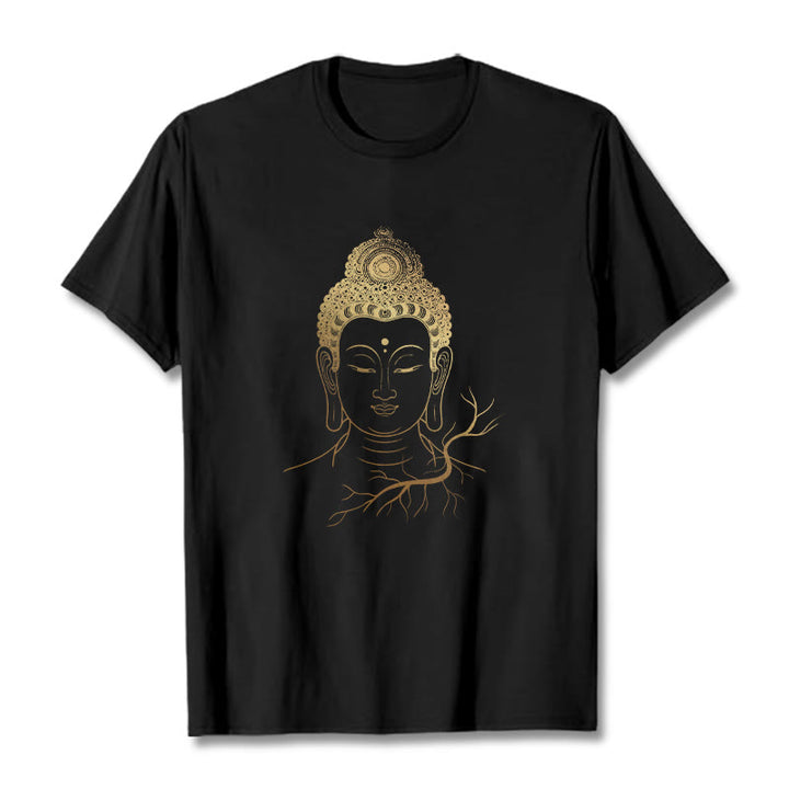 Buddha Stones Golden Meditation Buddha Head Tee T-shirt - Black - 2XL - image 1