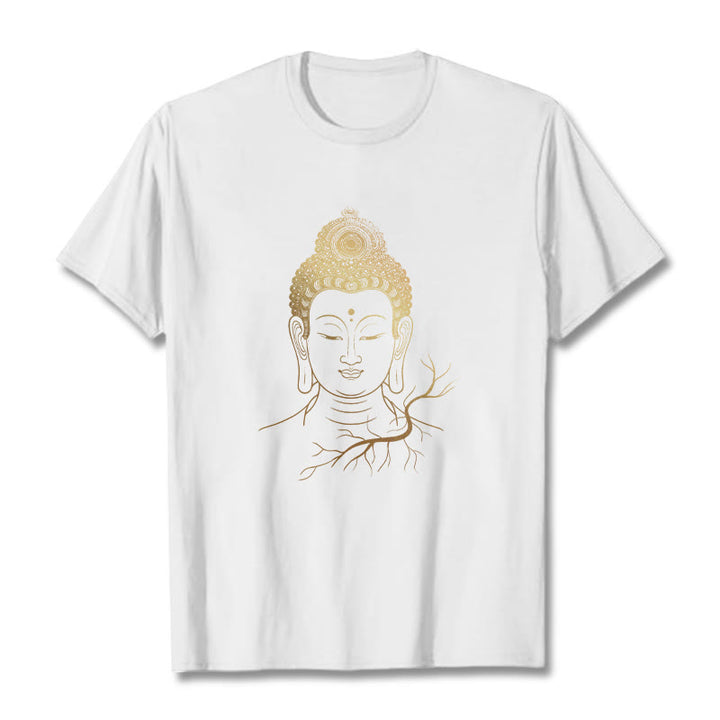 Buddha Stones Golden Meditation Buddha Head Tee T-shirt - White - 2XL - image 6