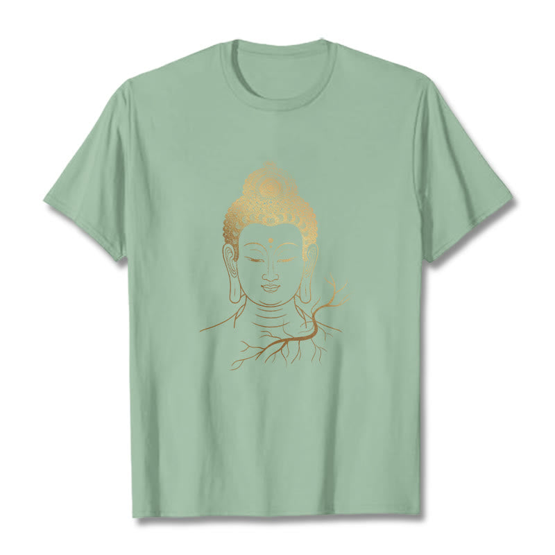 Buddha Stones Golden Meditation Buddha Head Tee T-shirt - PaleGreen - 2XL - image 15