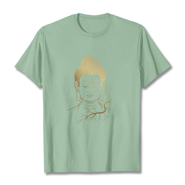 Buddha Stones Golden Meditation Buddha Head Tee T-shirt - PaleGreen - 2XL - image 15