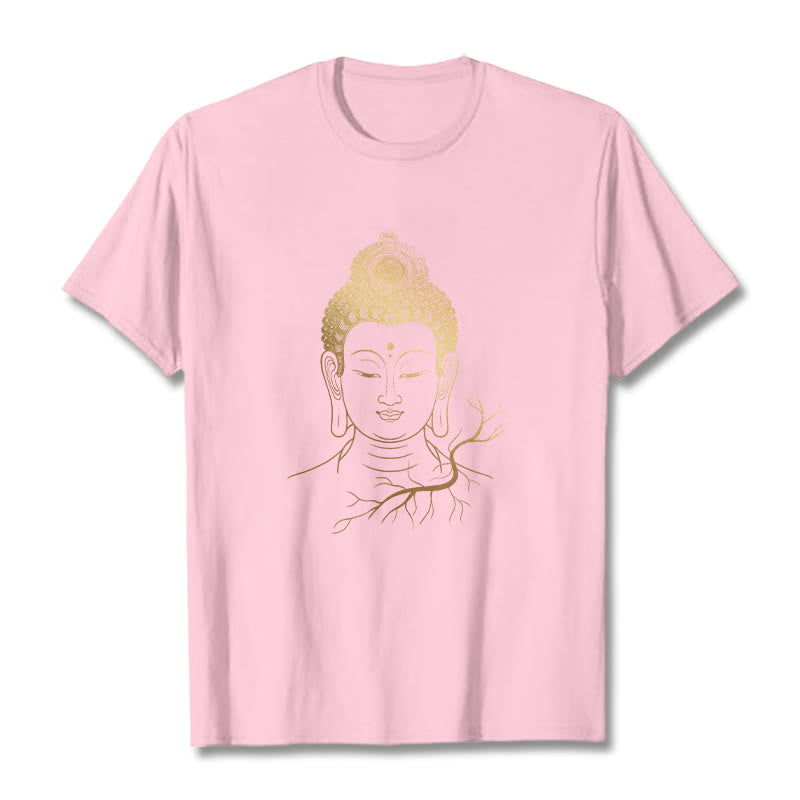 Buddha Stones Golden Meditation Buddha Head Tee T-shirt - LightPink - 2XL - image 13