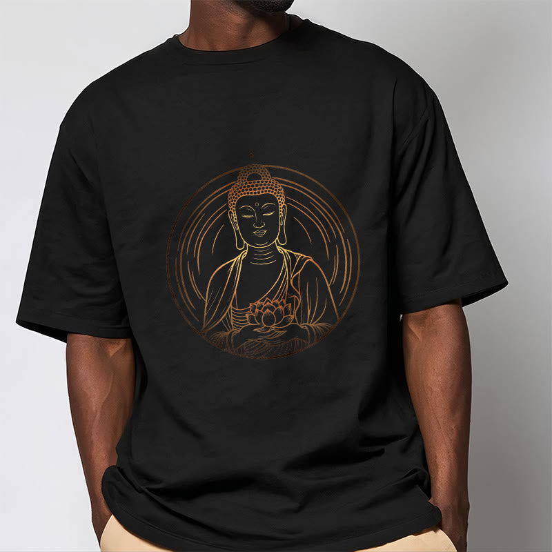 Buddha Stones Golden Buddha Holding A Lotus Flower Tee T-shirt - image 2