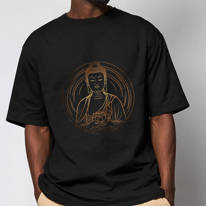 Buddha Stones Golden Buddha Holding A Lotus Flower Tee T-shirt - image 2