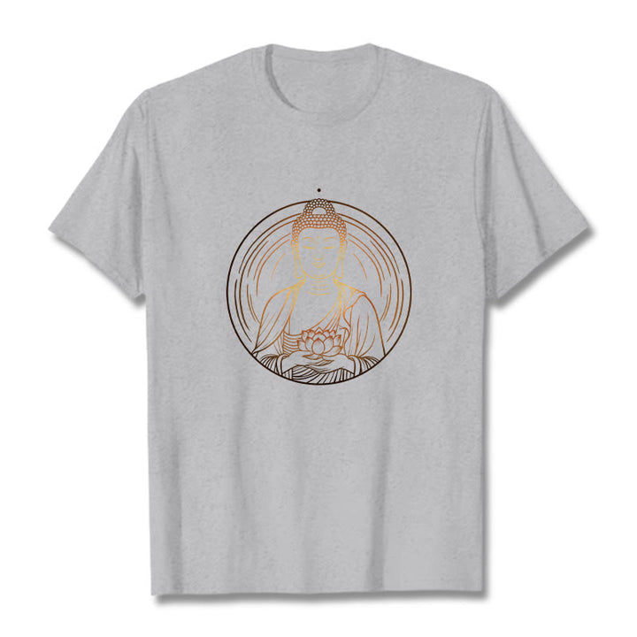 Buddha Stones Golden Buddha Holding A Lotus Flower Tee T-shirt - LightGrey - 2XL - image 20