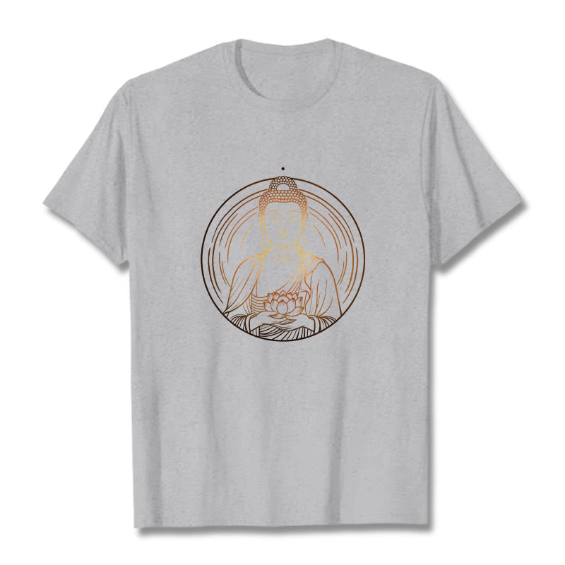 Buddha Stones Golden Buddha Holding A Lotus Flower Tee T-shirt - LightGrey - 2XL - image 20