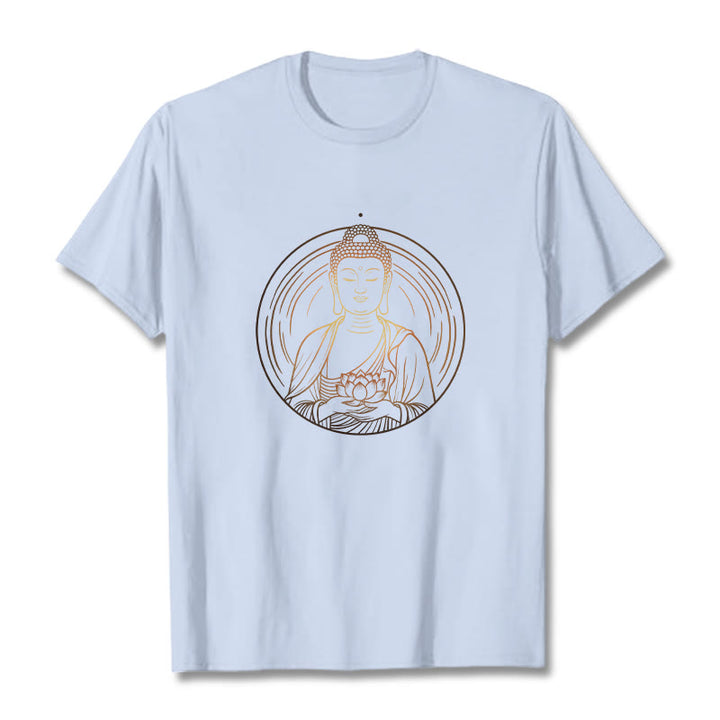 Buddha Stones Golden Buddha Holding A Lotus Flower Tee T-shirt - LightCyan - 2XL - image 19