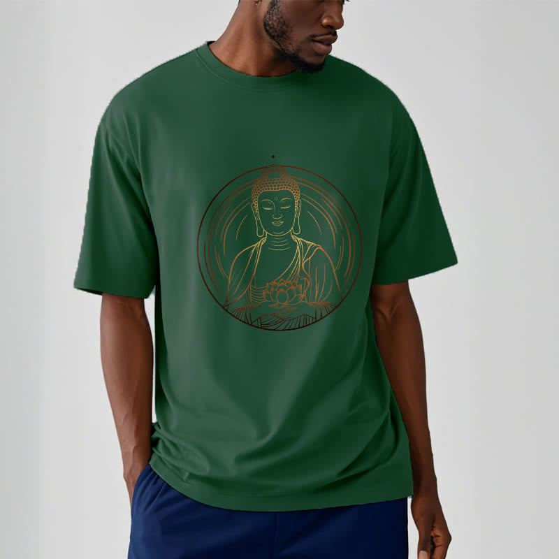 Buddha Stones Golden Buddha Holding A Lotus Flower Tee T-shirt - image 12