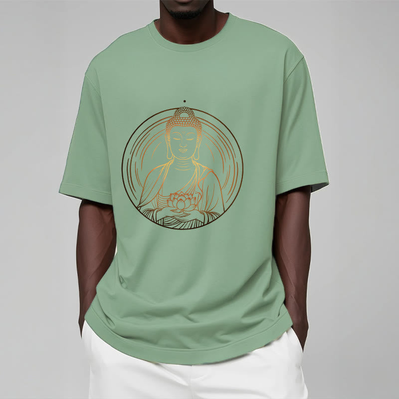 Buddha Stones Golden Buddha Holding A Lotus Flower Tee T-shirt - image 16