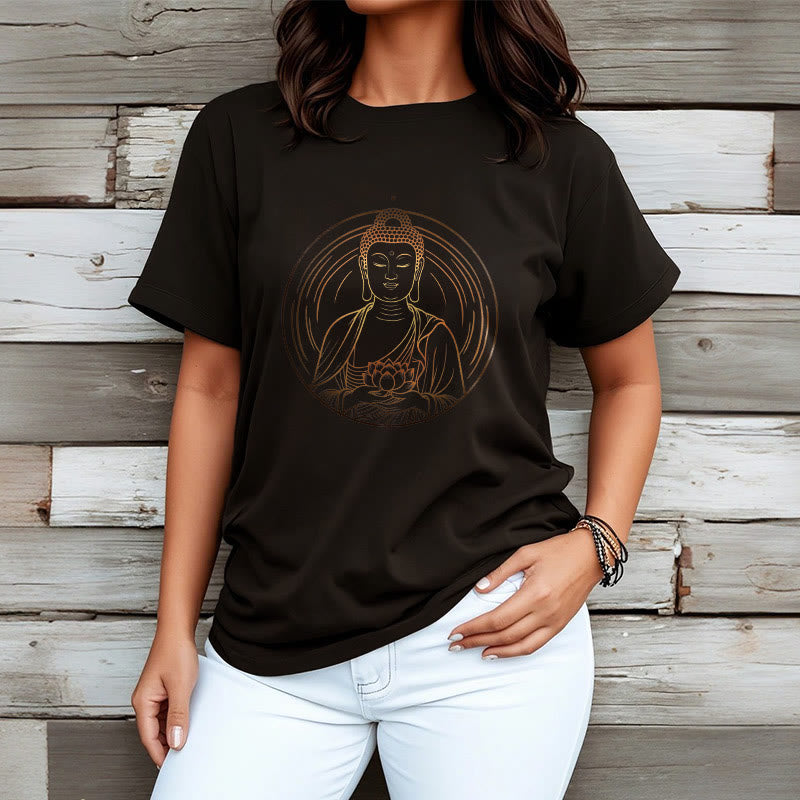 Buddha Stones Golden Buddha Holding A Lotus Flower Tee T-shirt - image 4