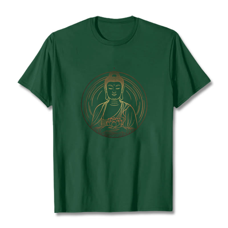 Buddha Stones Golden Buddha Holding A Lotus Flower Tee T-shirt - ForestGreen - 2XL - image 11