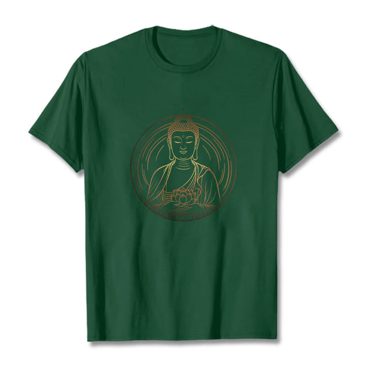 Buddha Stones Golden Buddha Holding A Lotus Flower Tee T-shirt - ForestGreen - 2XL - image 11