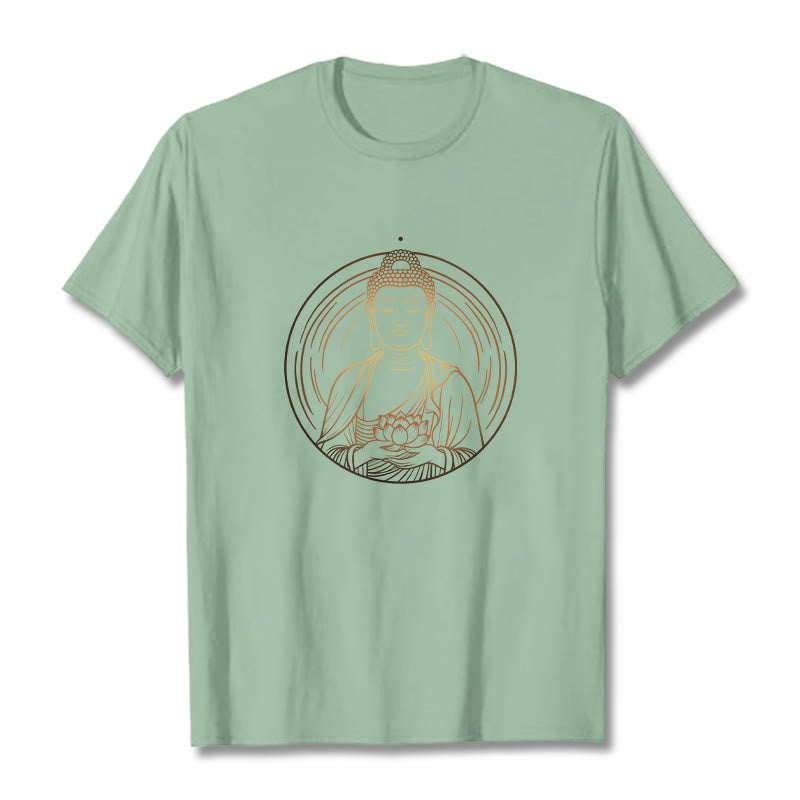 Buddha Stones Golden Buddha Holding A Lotus Flower Tee T-shirt - PaleGreen - 2XL - image 15