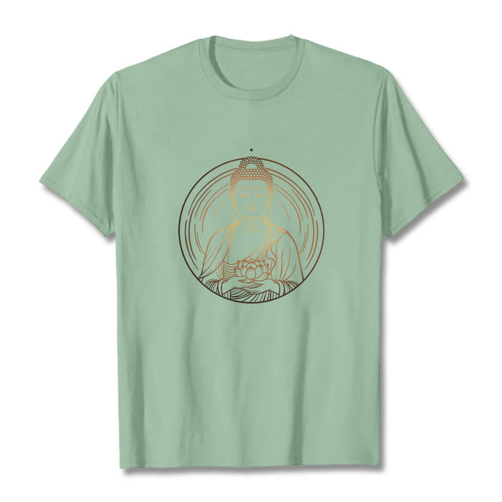 Buddha Stones Golden Buddha Holding A Lotus Flower Tee T-shirt - PaleGreen - 2XL - image 15