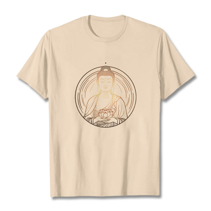 Buddha Stones Golden Buddha Holding A Lotus Flower Tee T-shirt - Bisque - 2XL - image 9