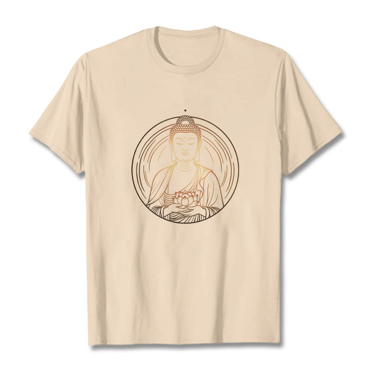 Buddha Stones Golden Buddha Holding A Lotus Flower Tee T-shirt - Bisque - 2XL - image 9