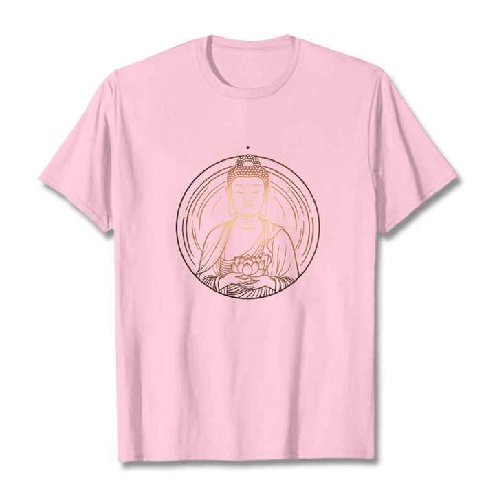 Buddha Stones Golden Buddha Holding A Lotus Flower Tee T-shirt - LightPink - 2XL - image 13