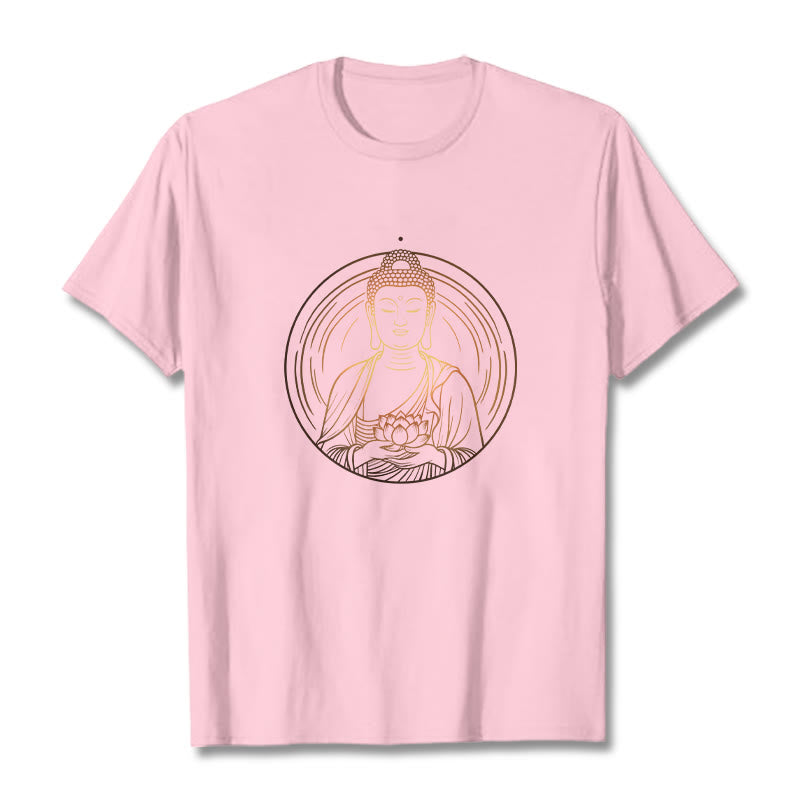 Buddha Stones Golden Buddha Holding A Lotus Flower Tee T-shirt - LightPink - 2XL - image 13