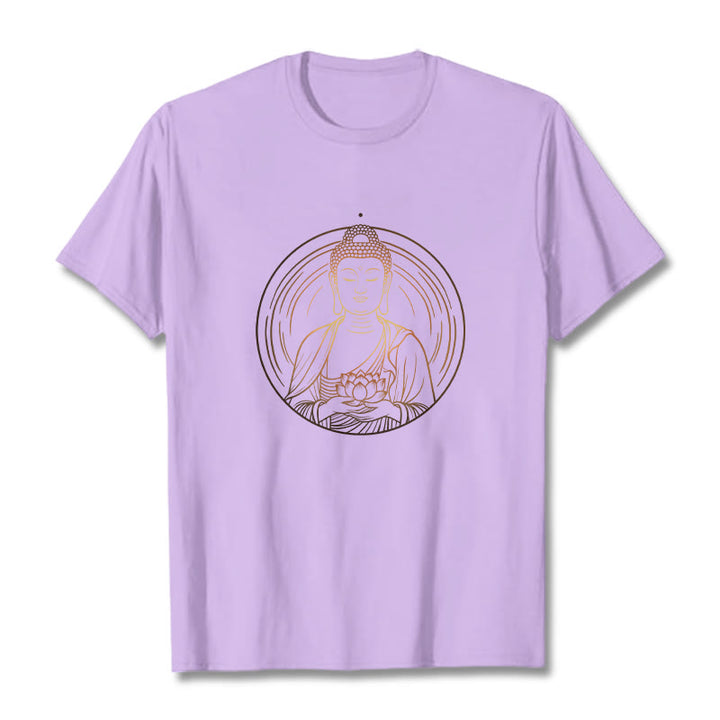 Buddha Stones Golden Buddha Holding A Lotus Flower Tee T-shirt - Plum - 2XL - image 17
