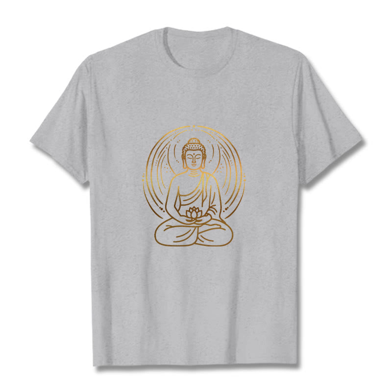 Buddha Stones Golden Meditation Buddha Halo Holding A Lotus Flower Tee T-shirt - LightGrey - 2XL - image 20