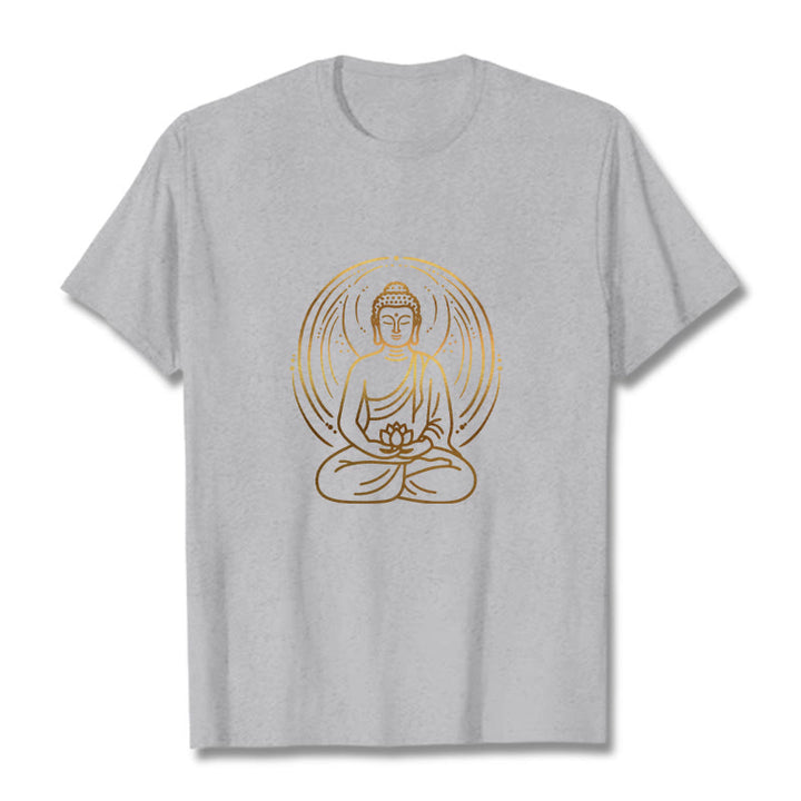 Buddha Stones Golden Meditation Buddha Halo Holding A Lotus Flower Tee T-shirt - LightGrey - 2XL - image 20