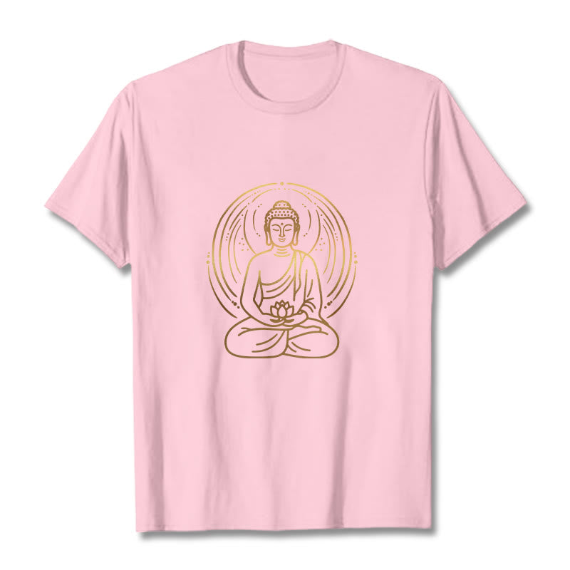 Buddha Stones Golden Meditation Buddha Halo Holding A Lotus Flower Tee T-shirt - LightPink - 2XL - image 13