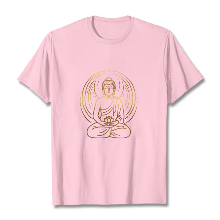 Buddha Stones Golden Meditation Buddha Halo Holding A Lotus Flower Tee T-shirt - LightPink - 2XL - image 13