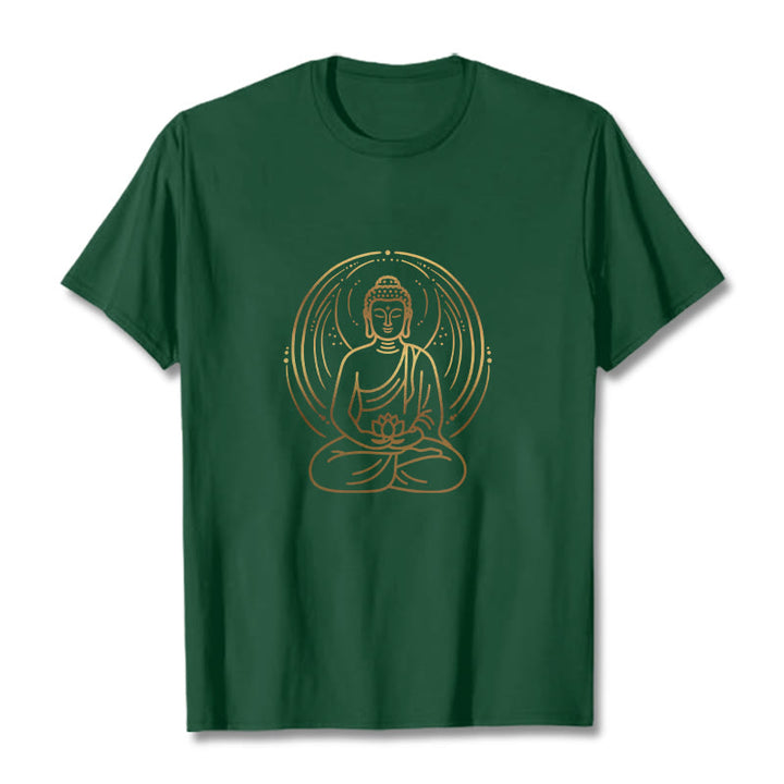 Buddha Stones Golden Meditation Buddha Halo Holding A Lotus Flower Tee T-shirt - ForestGreen - 2XL - image 1