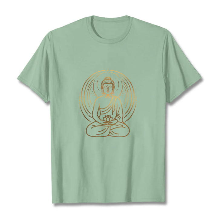 Buddha Stones Golden Meditation Buddha Halo Holding A Lotus Flower Tee T-shirt - PaleGreen - 2XL - image 15