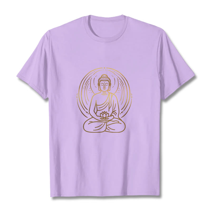 Buddha Stones Golden Meditation Buddha Halo Holding A Lotus Flower Tee T-shirt - Plum - 2XL - image 17