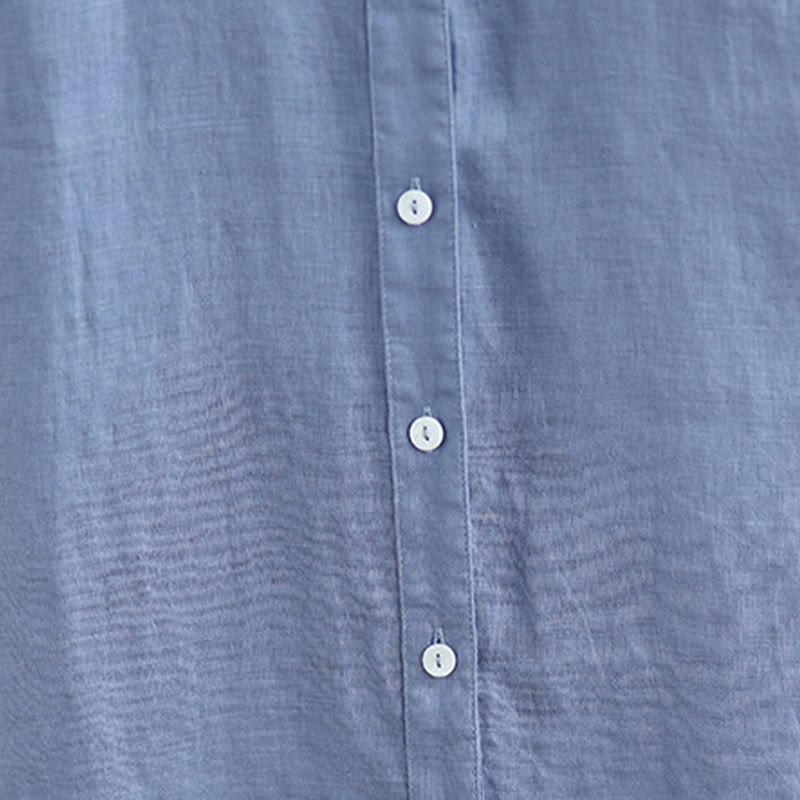 Buddha Stones Plain Single Breasted Pleated Design Sleeveless Cotton Linen Midi Dress