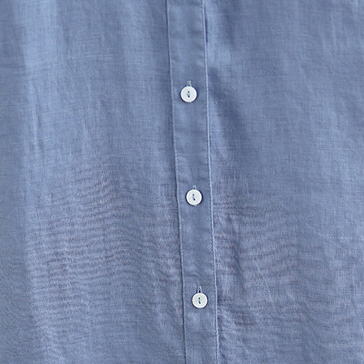 Buddha Stones Plain Single Breasted Pleated Design Sleeveless Cotton Linen Midi Dress