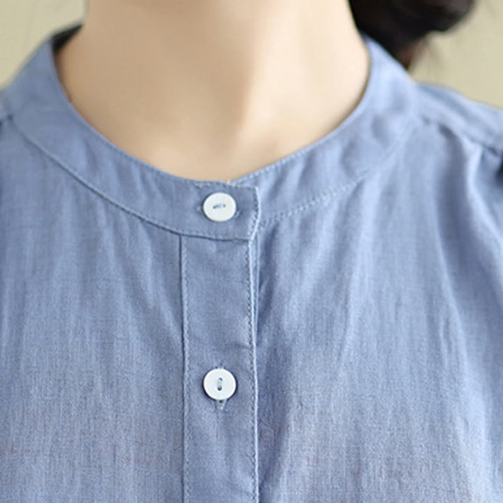 Buddha Stones Plain Single Breasted Pleated Design Sleeveless Cotton Linen Midi Dress