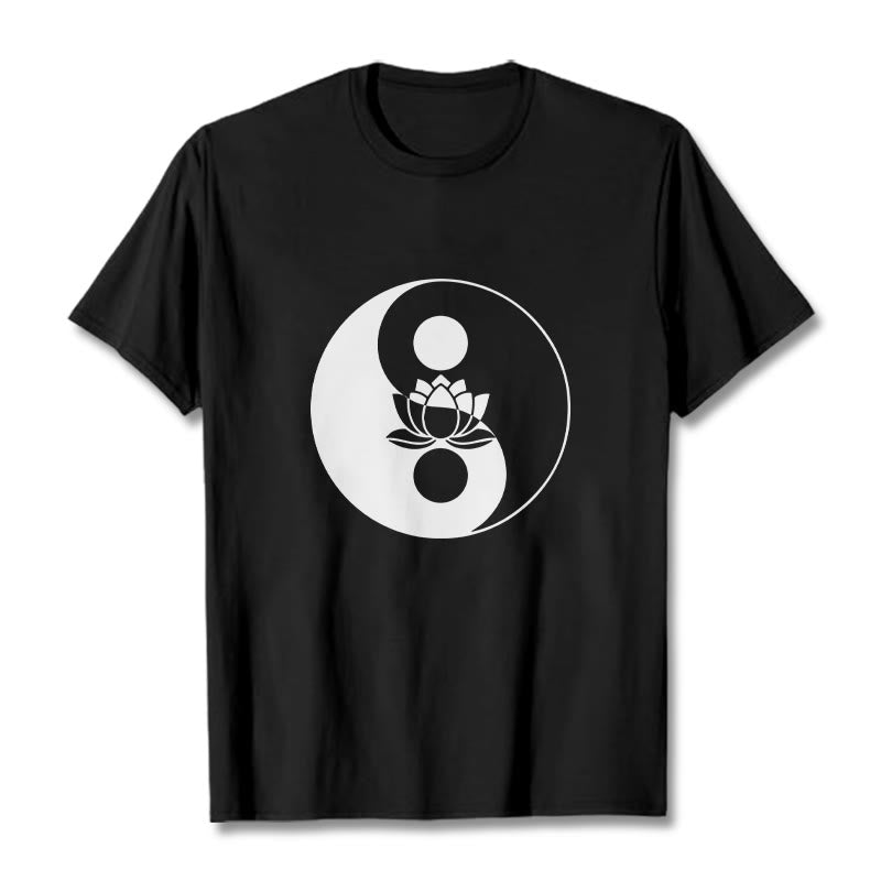 Buddha Stones Yin Yang Lotus Flower Tee T-shirt - Black - 2XL - image 5
